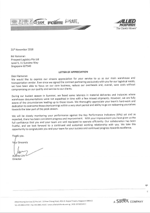 Letter of Appreciation Allied